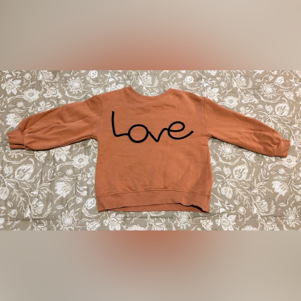 Zara toddler girls love sweatshirt in rustic orange color, size 2-3 years